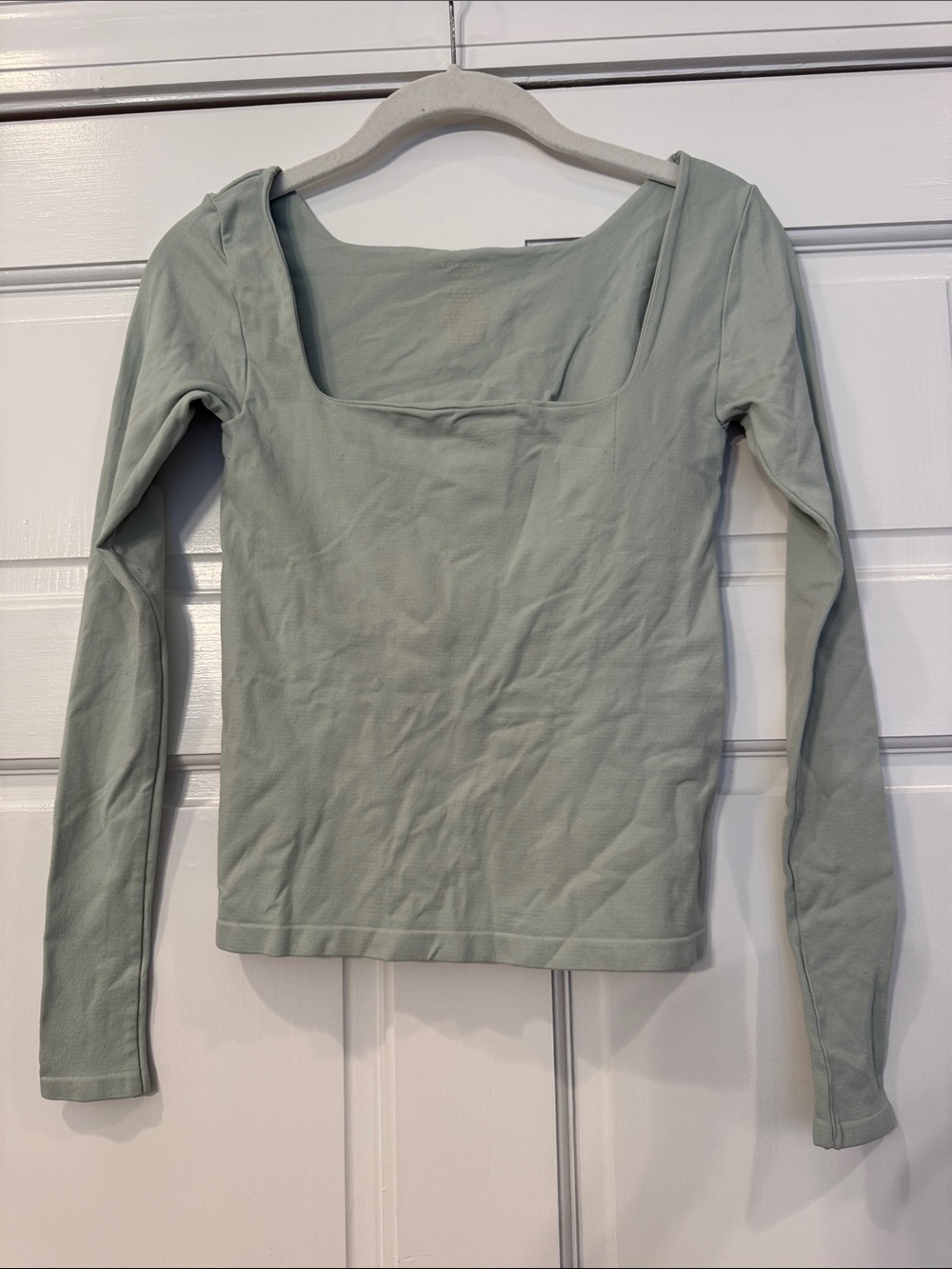 Square Neck Long Sleeve Top in Sage Green